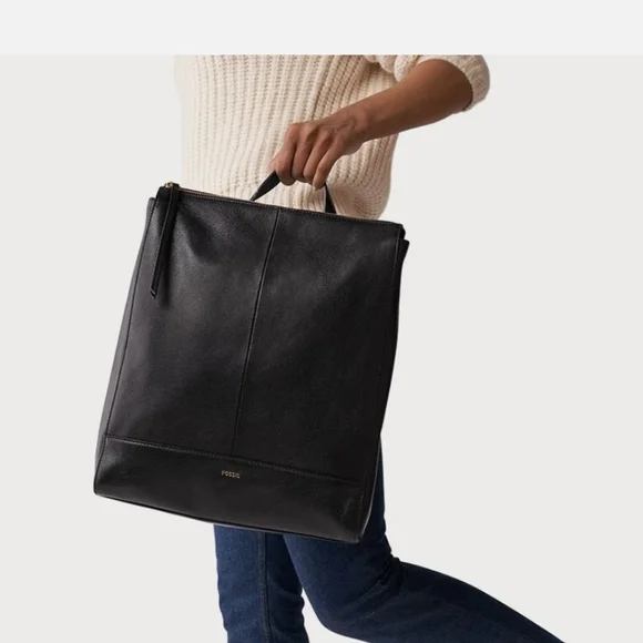 Fossil Elina Large Backpack in Black Fossil Elina Black Leather Convertible Backpack SHB2979001  main image 3